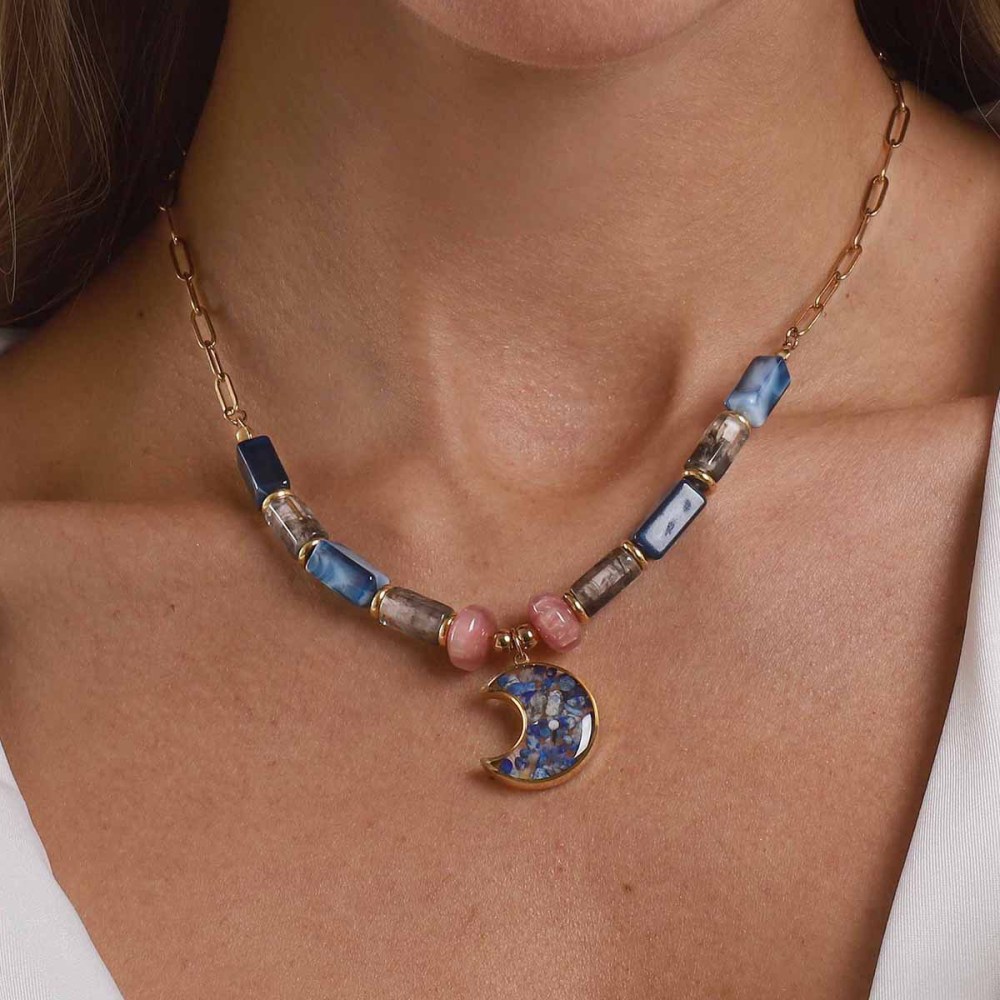 Colorful Resin Pendant Necklace Stainless Steel Chain Layered Women's Jewelry Accessories