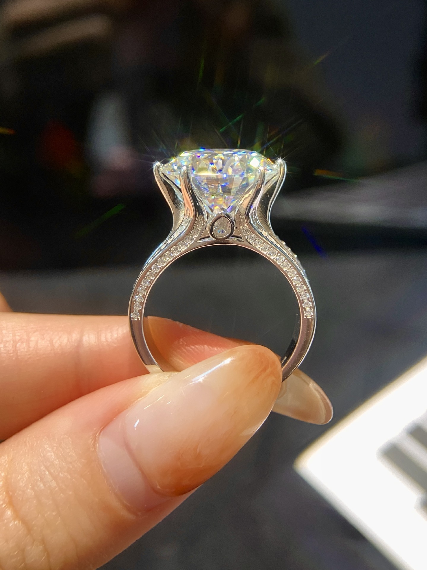 925 Sterling Silver Moissanite Round Rings