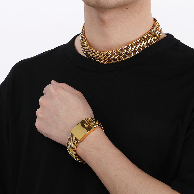Stainless Steel Bracelet Cuban Chain Men's Necklace Solid Color Titanium Steel Handmade Woven Jewelry