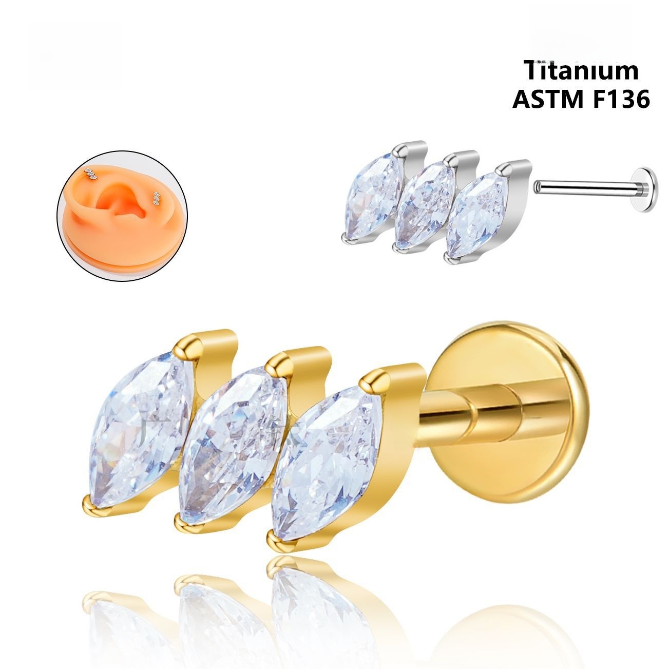 Metal Titanium Butterfly Flat Tongue Piercing And Ear Stud Jewelry G23 Titanium Coated Lip Piercing Women's Fashion Internal Piercing