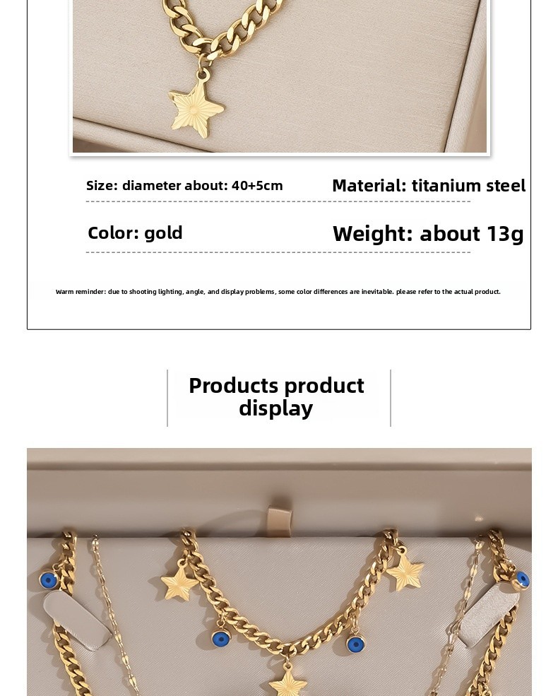 Titanium Steel Necklace Set, Thick Chain And Star Pendant, Unisex Black Check Jewelry Accessories