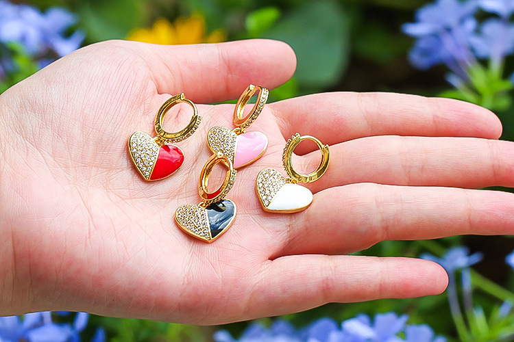Fashion Heart Shape Copper Drop Earrings Plating Inlay Zircon Copper Earrings