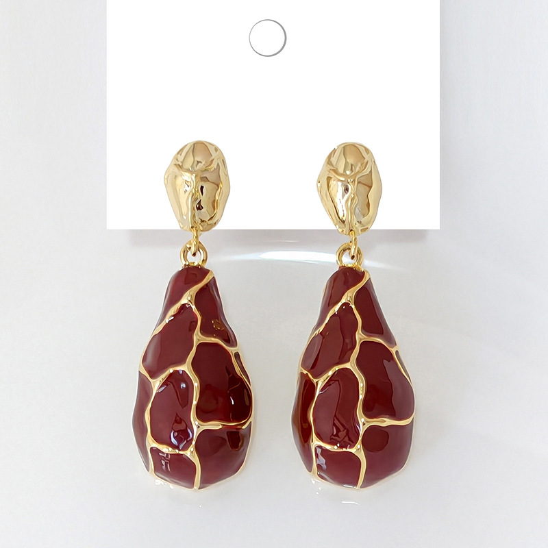 Fashionable Vintage Striped Drip Glaze Earrings For Women French Style Cracked Pattern Puzzle Drop Earrings Water Pattern Accessories