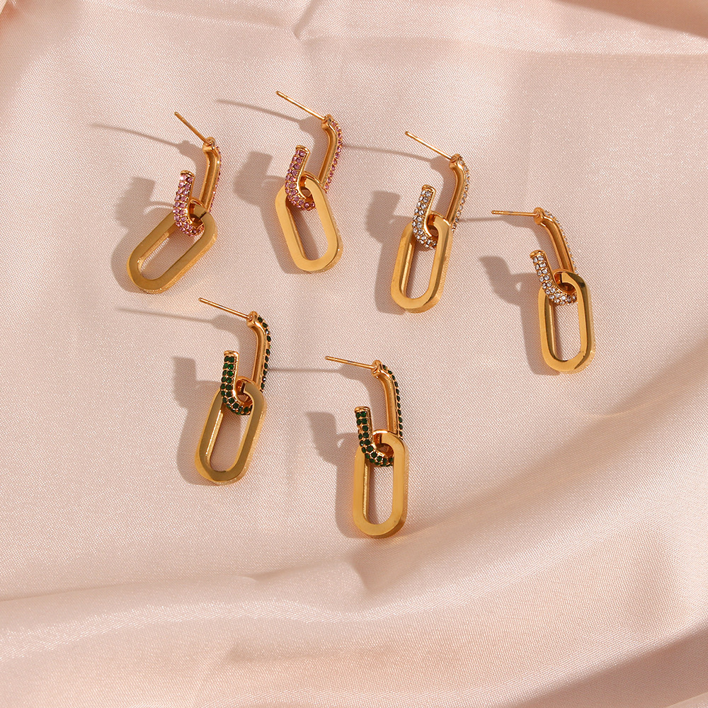PVD Coated Real Gold Plated 18K Gold Oval 304 Stainless Steel Fashion Waterproof Non Tarnish Earrings
