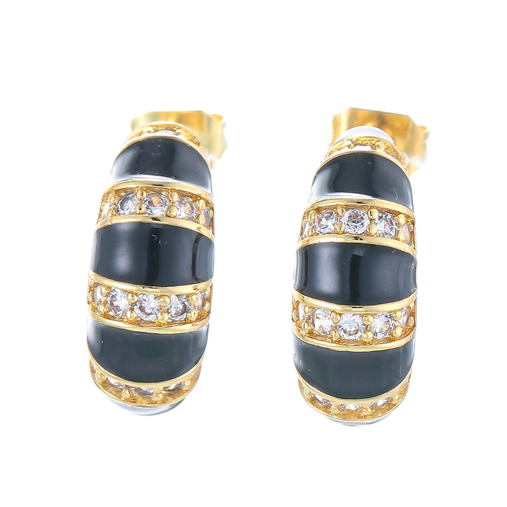 Retro C-shaped Color Earrings Micro-inlaid Zircon Copper Earrings