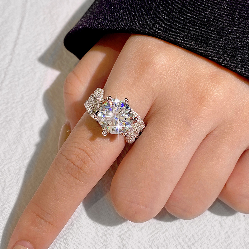 Moissanite 925 Sterling Silver Rings Geometric Water Plating Silver Plated Rings