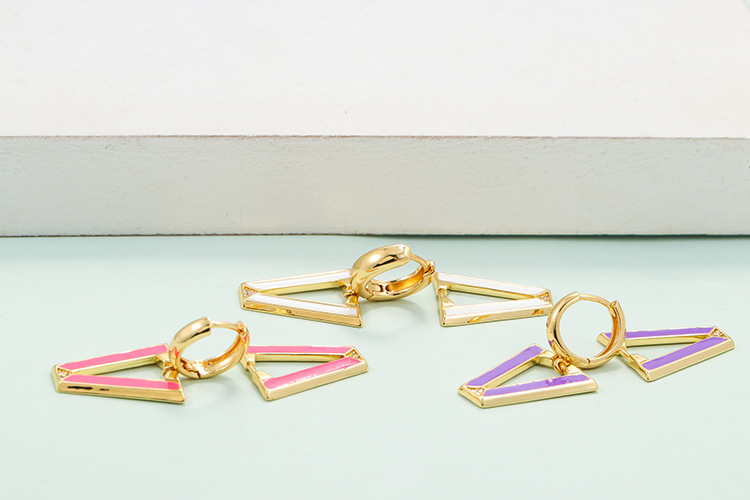 Retro V-shaped Inverted Triangle Fluorescent Copper Earrings Wholesale Nihaojewelry