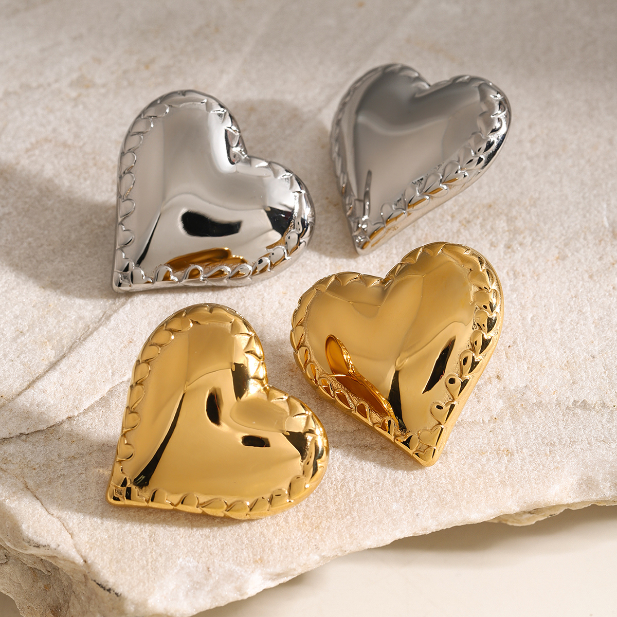 18K Gold Plated 316 Stainless Steel  PVD Coated Heart Shape Simple Style Classic Style Ear Studs For Women's