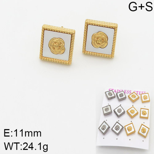 INS New  Fashion Titanium Steel Square Shell Stud Earrings For Women 18K Golden Stainless Steal Earrings Niche Design High Earrings