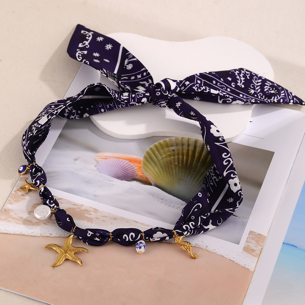 Luxurious Ceramic Necklace For Women With Printed Silk Scarf And Windbreaker Starfish And Goldfish Craft Animal Zodiac Pattern