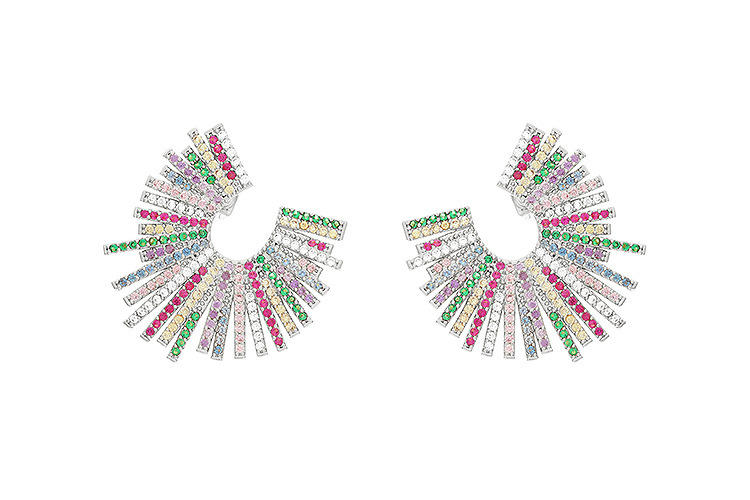 Exaggerated Geometric Mixed Color Zircon Inlaid Gold Plated Earrings Fashionable Personality U-Shaped Jewelry Accessories