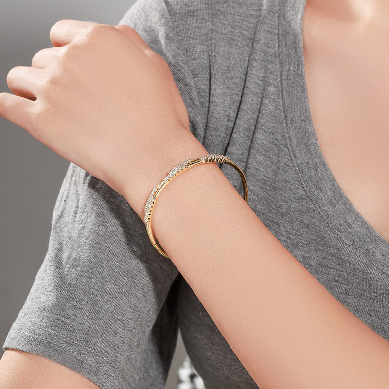 Elegant Double Row Zirconia Embedded Bracelet Classic Simple Stylish Daily Commute  Style Copper Alloy