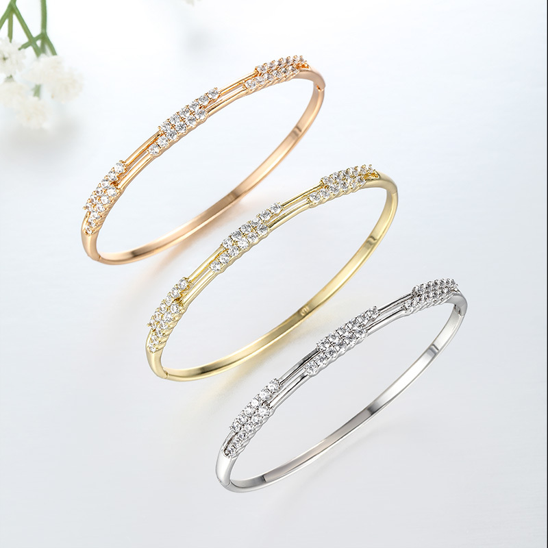 Elegant Double Row Zirconia Embedded Bracelet Classic Simple Stylish Daily Commute  Style Copper Alloy
