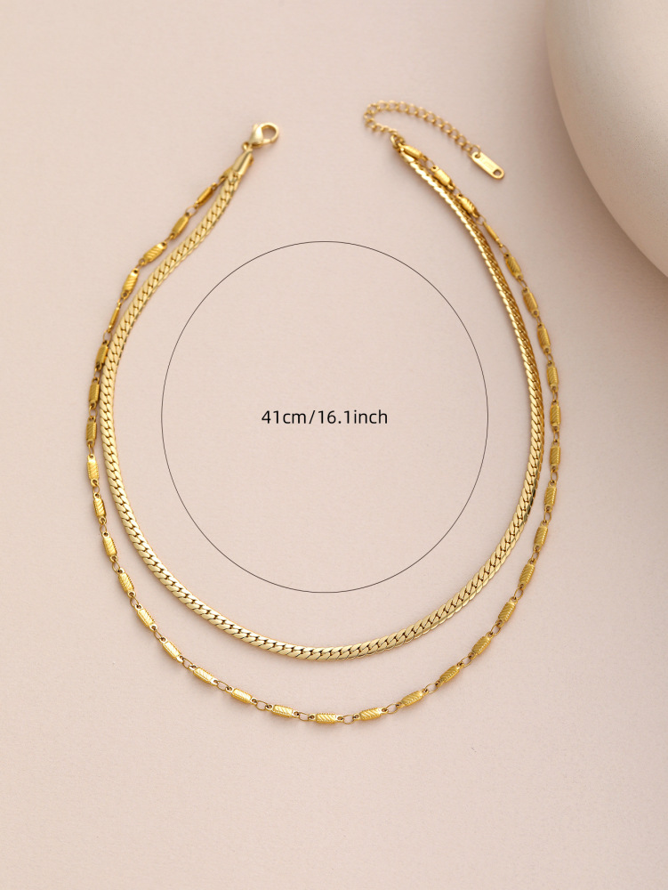 18K Gold Plated Non-Fading Double Layer Oval Splicing Necklace For Women Geometric Stainless Steel Jewelry Accessories