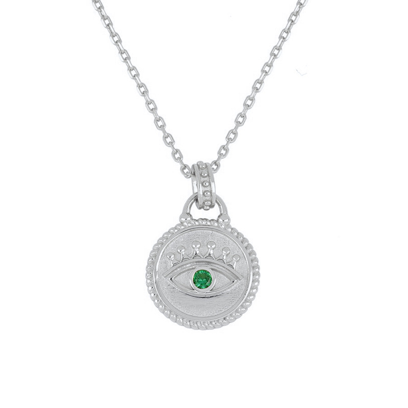 Evil Eye Necklace Devil Eye Green Zircon Coin Pendant Clavicle Chain
