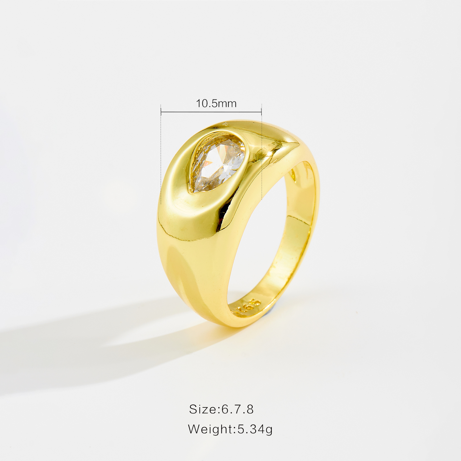 Elegant European Design Pear Shaped Zircon Ring Vintage Style Gold Plated 18K Yellow Gold Simple Fashion Women's Ring