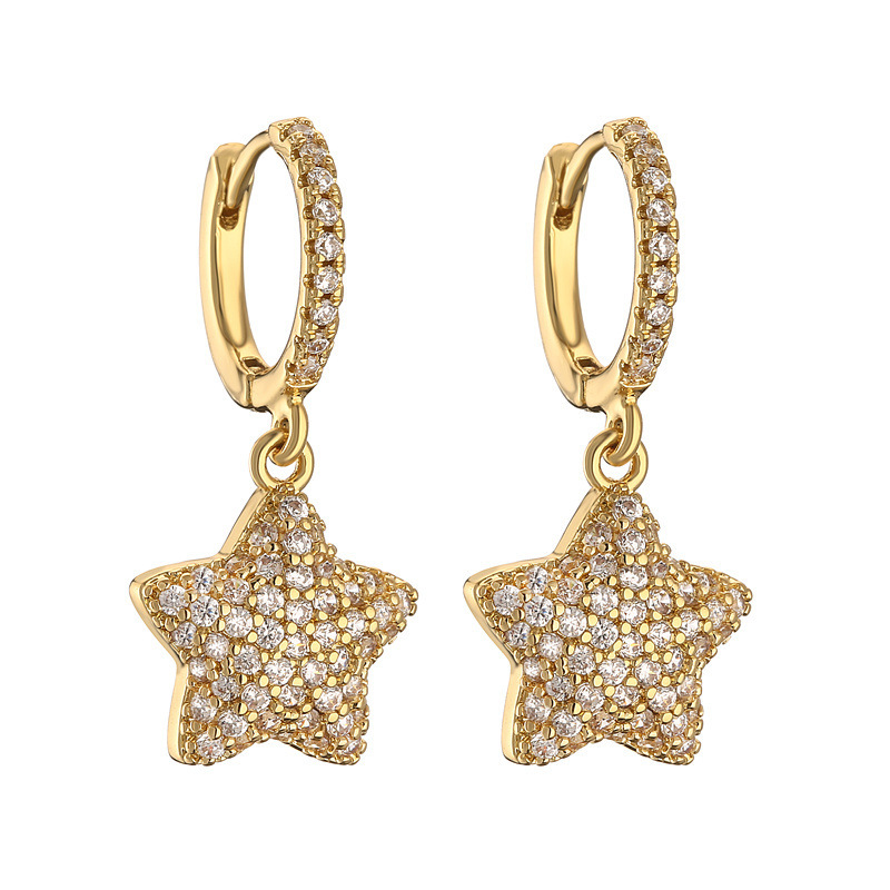 Elegant Classic Style Star Copper Inlay Zircon Drop Earrings 1 Pair