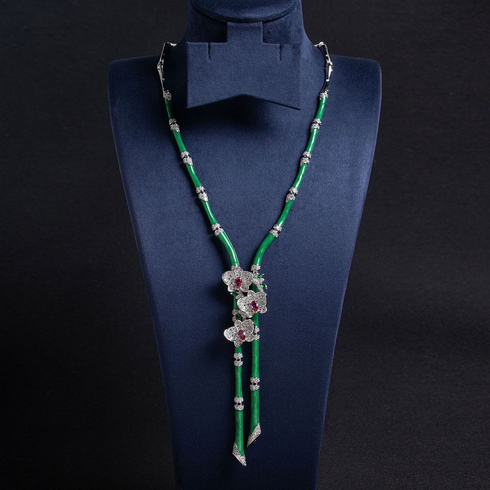 Luxurious Detachable Bamboo Necklace Earrings Set High-End Jewelry Accessories For Women Floral Pattern Engraved Copper Craft