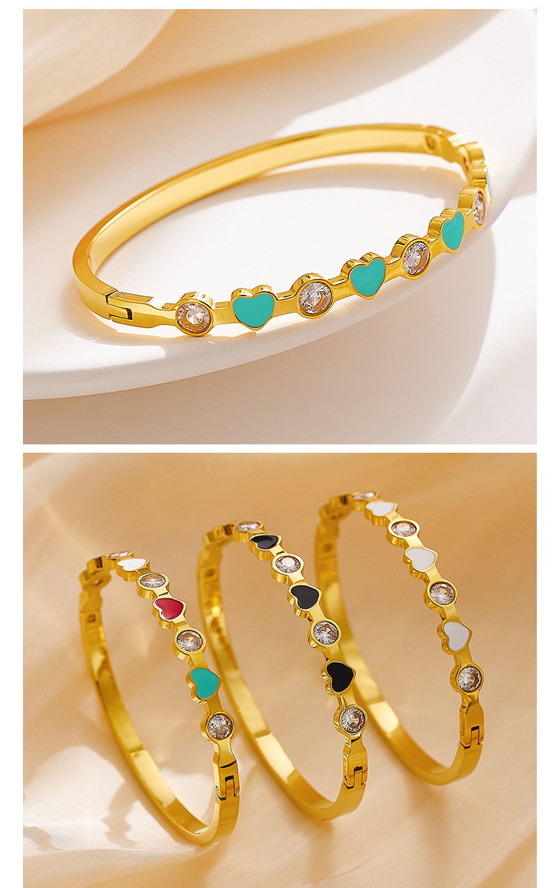 Gold-plated Heart-shaped Bracelet Colorful Epoxy Diamond Titanium Steel Jewelry Accessories