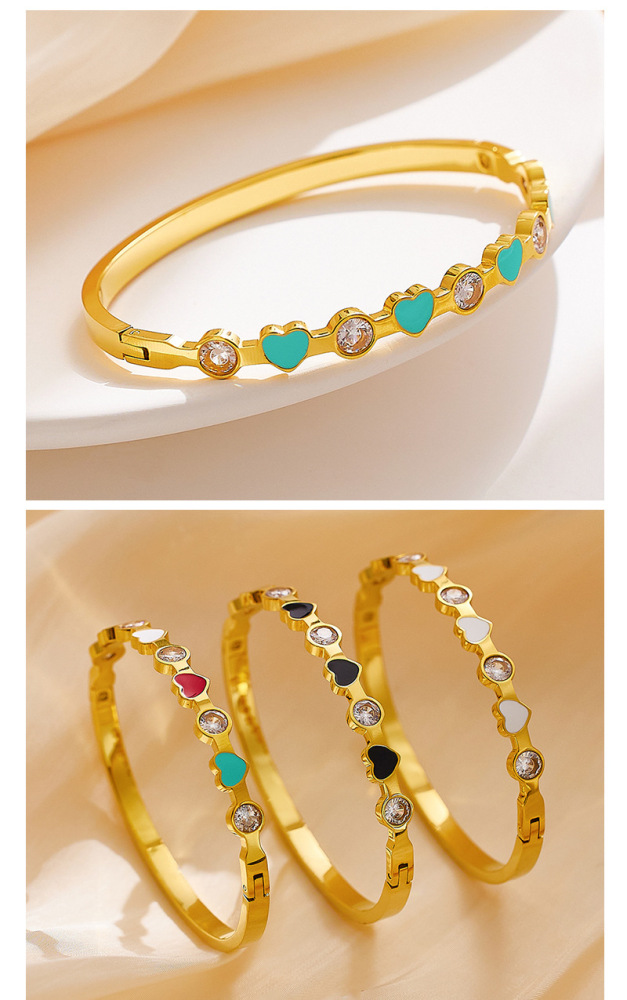Gold-plated Heart-shaped Bracelet Colorful Epoxy Diamond Titanium Steel Jewelry Accessories