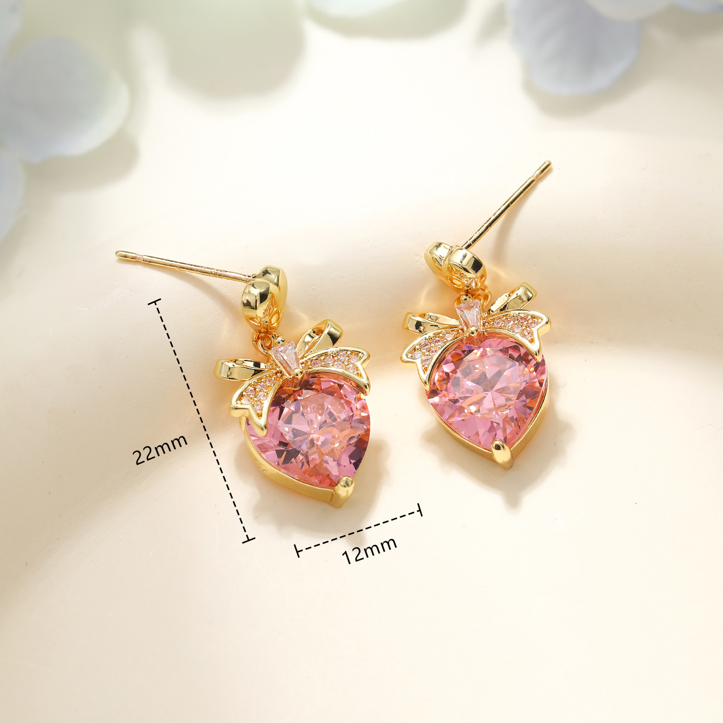 Rose Gold Micro Paved Zircon Heart Stud Earrings Ladies Anti Aging Trend Jewelry Accessories