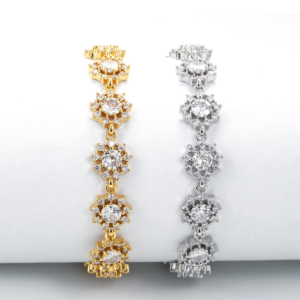 Retro Copper Inlaid Zircon Flower Geometric Bracelet Wholesale