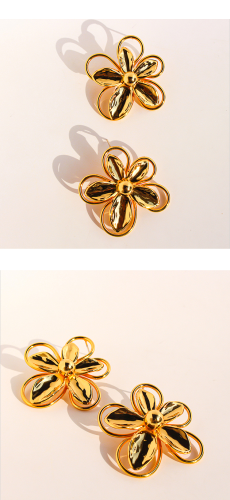 3D Hollow Large Flower Stud Earrings Artistic Line Petal Earrings Women's Accessories 1134 Geometric Hypoallergenic