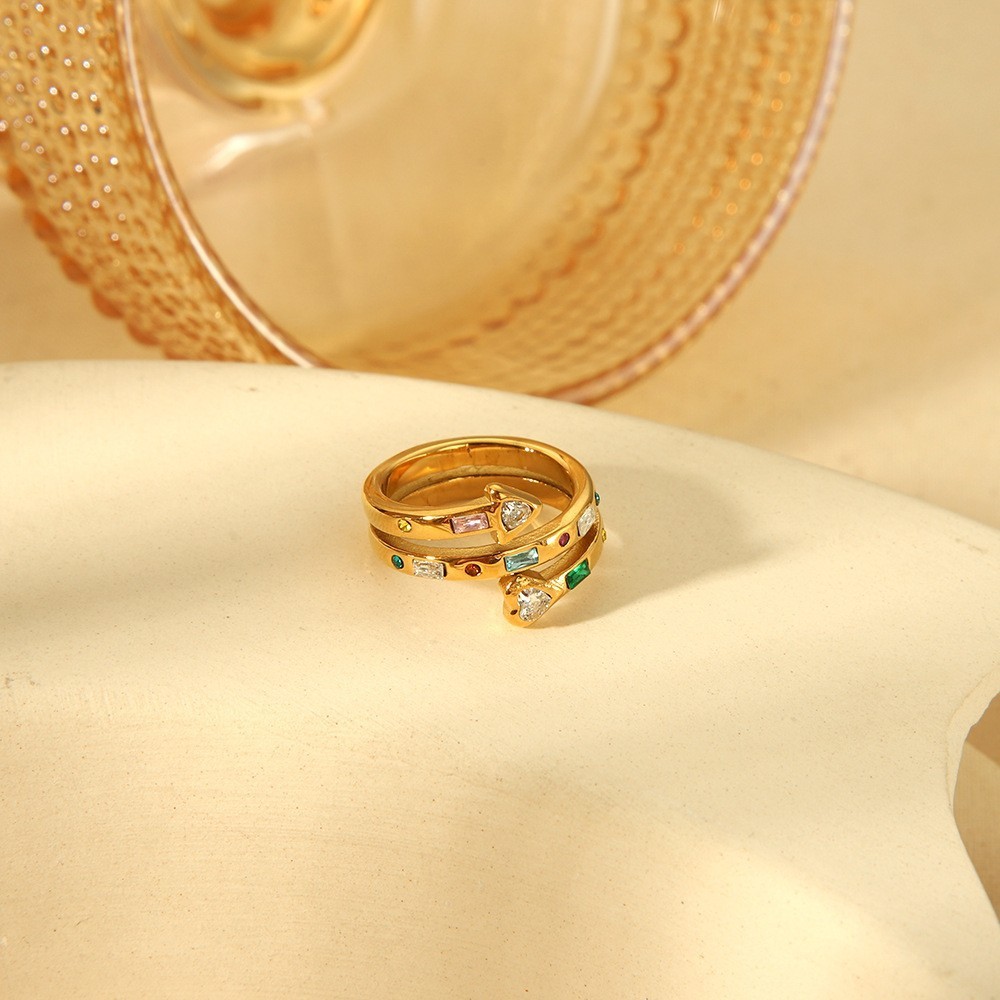 Multi-Layer Stainless Steel Zirconia Ring And Earring Set With 18K Gold Plating And Tassel Design Luxury Jewelry Accessories For Women