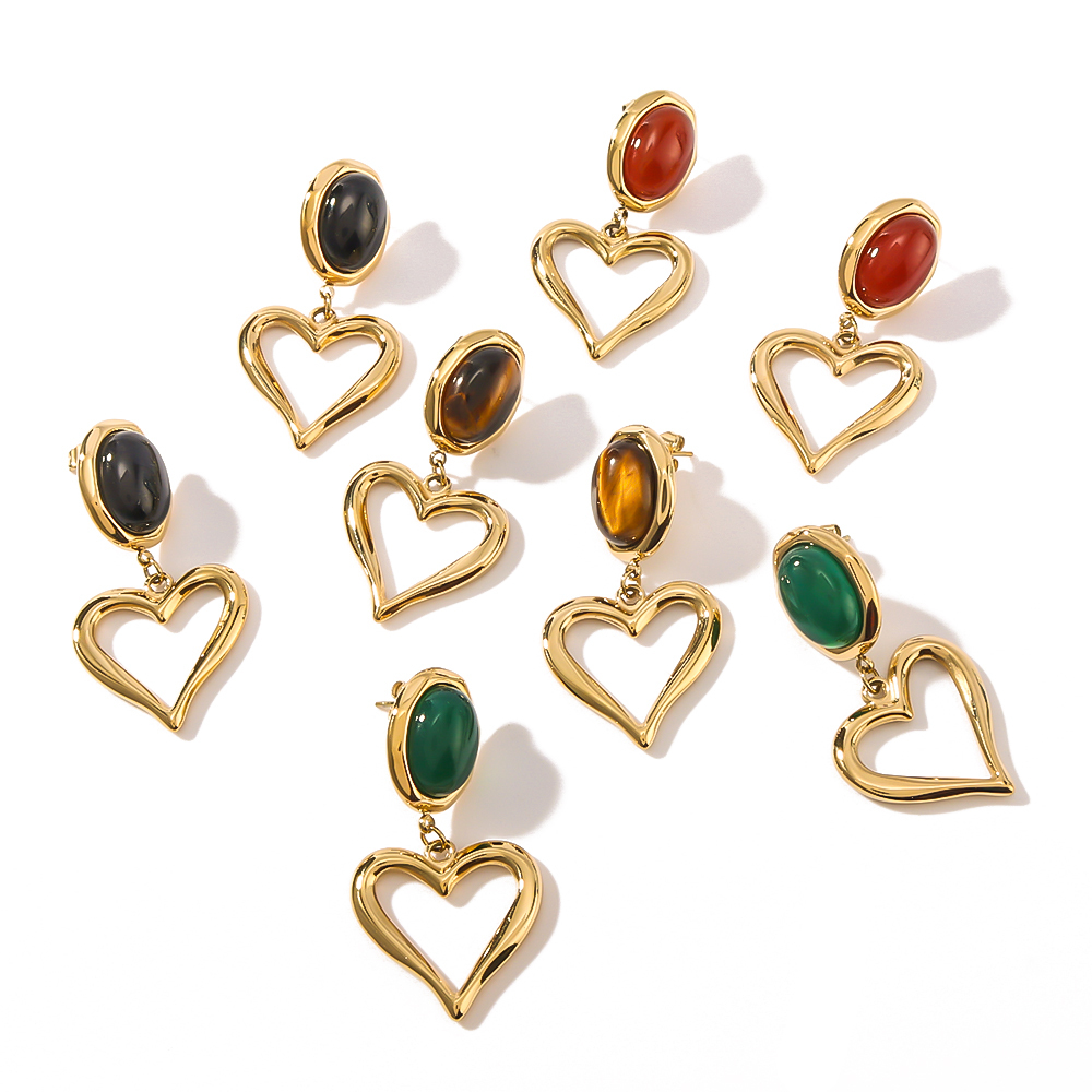 PVD Coated 18K Gold Real Gold Plated Heart Shape 304 Stainless Steel Simple Style Classic Style Waterproof Non Tarnish Drop Earrings