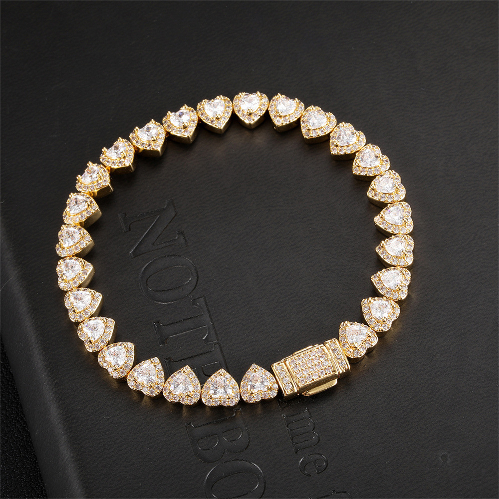 Fashionable Unisex 7mm Heart Shaped Zirconia Necklace Luxury Style Spring Buckle Ice Sugar Chain Accessory For Men And Women