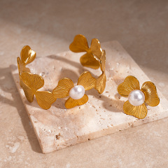 Bracelet - Gold - White Flowers (Set of Two)