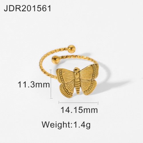 PVD Coated Real Gold Plated Butterfly 304 Stainless Steel Simple Style Classic Style Waterproof Non Tarnish Rings Earrings Necklace