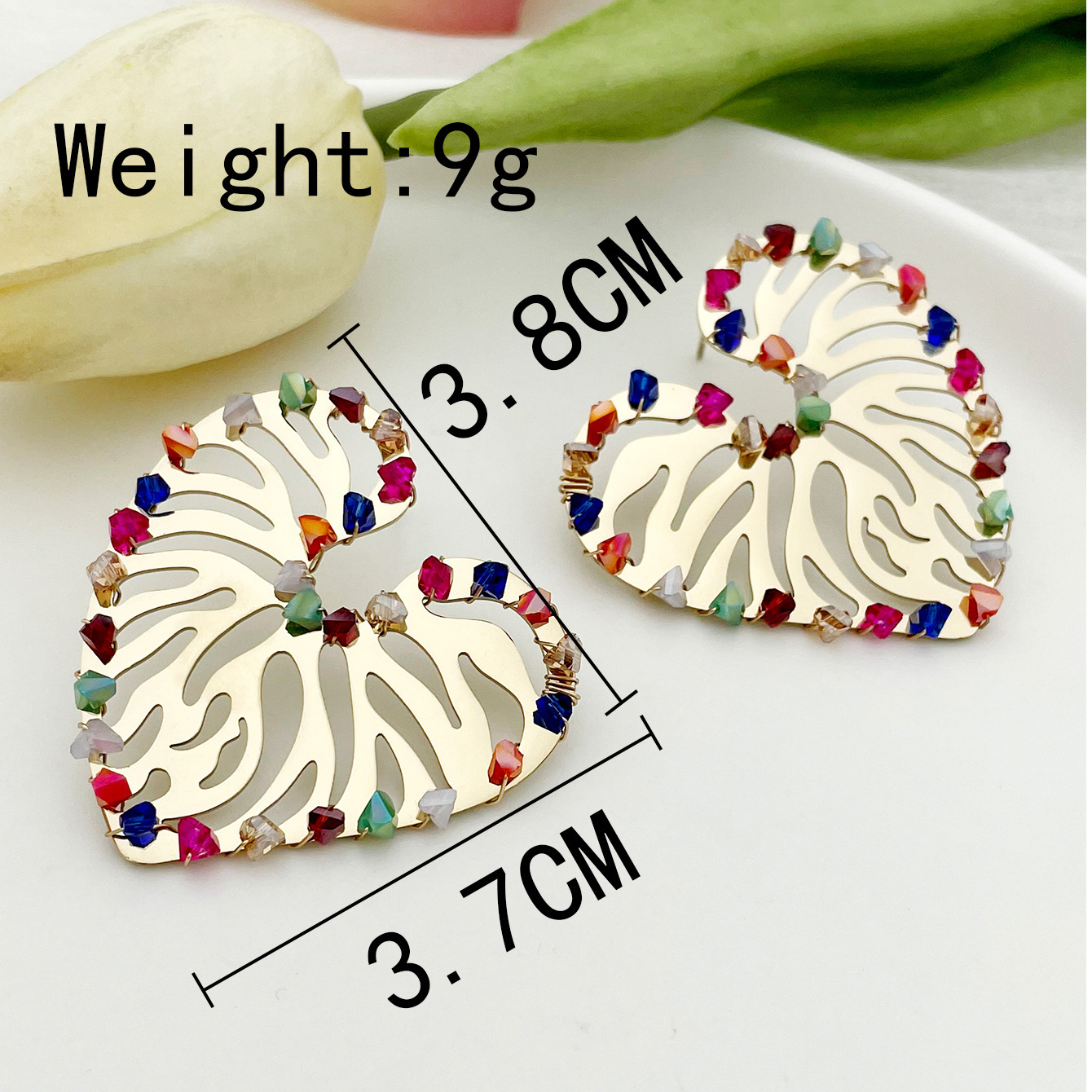1 Pair Classic Style Roman Style Heart Shape Plating 304 Stainless Steel Gravel 14K Gold Plated Ear Studs