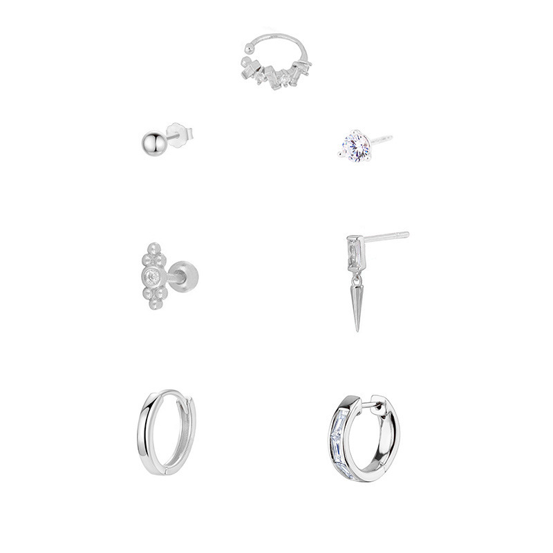 Minimalist Zircon Earrings Women's Set Simple Pierced Hoop Clip-on Earrings Jewelry Accessories