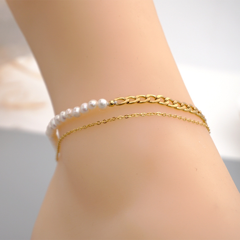 Titanium Steel Pearl Bracelet For Women Simple Summer Friend Bracelet Anklet Jewelry Accessories