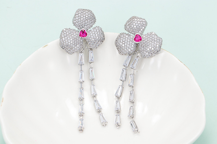 Fashion Shamrock Copper Drop Earrings Inlay Zircon Copper Earrings
