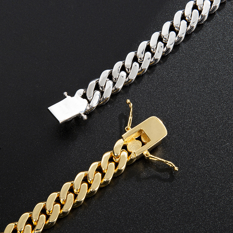 Trendy Gold Plated Cuban Link Necklace True Gold Electroplating Hip Hop Men's Necklace Diamond Embedded Round And Ring Style