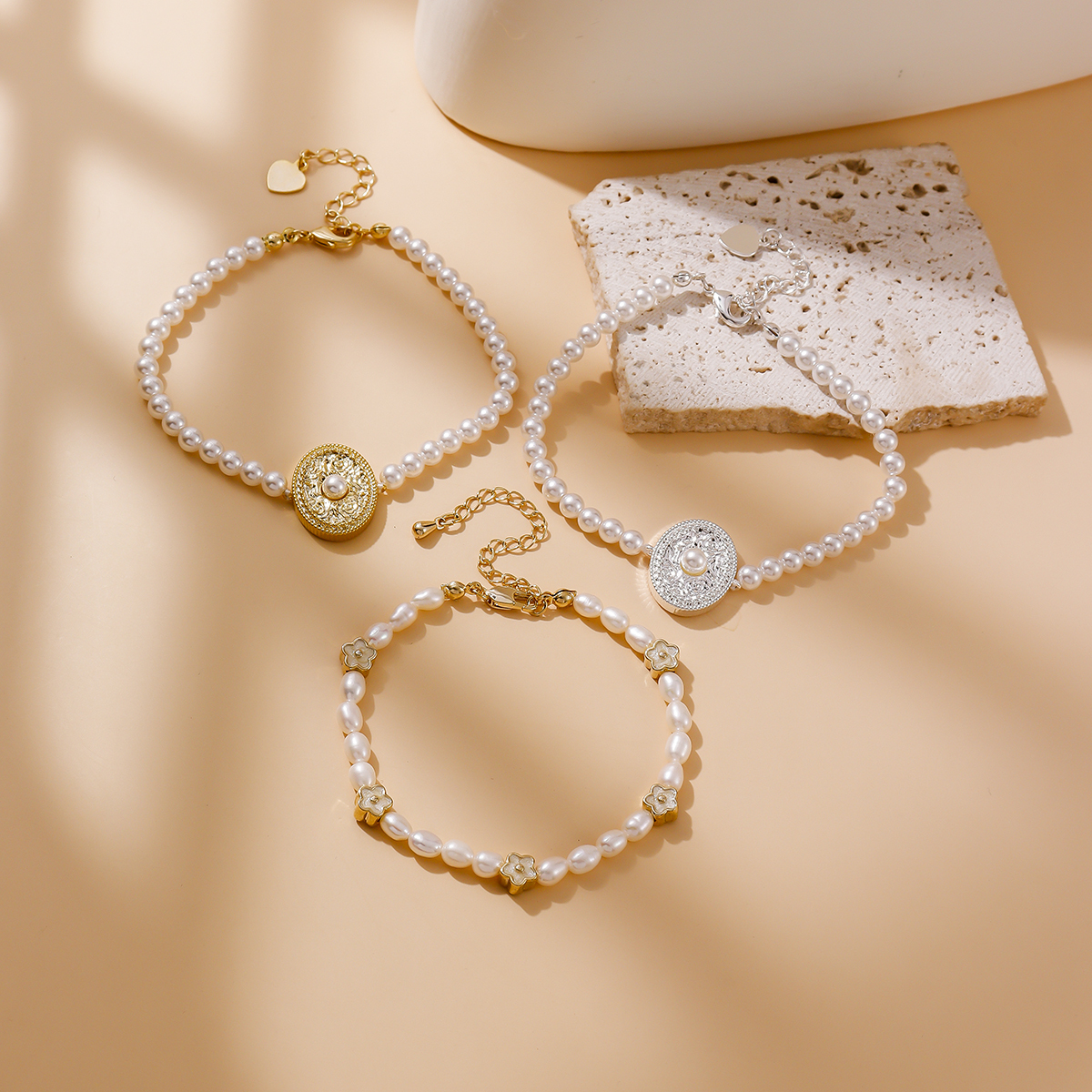 TikTok Hot New Zircon Pearl Bracelet Fashion Gentle Elegant Versatile Electroplated Real Gold Perfect Round Strong Luster Pearl Bracelet