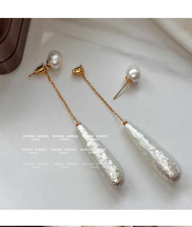 French Style Long Pearl Drop Earrings Pure Silver Cotton Waterdrop Design Unique Elegant Feminine Jewelry Accessories