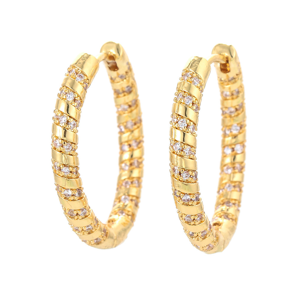 Fashion  Striped Circle Zircon Copper Earring