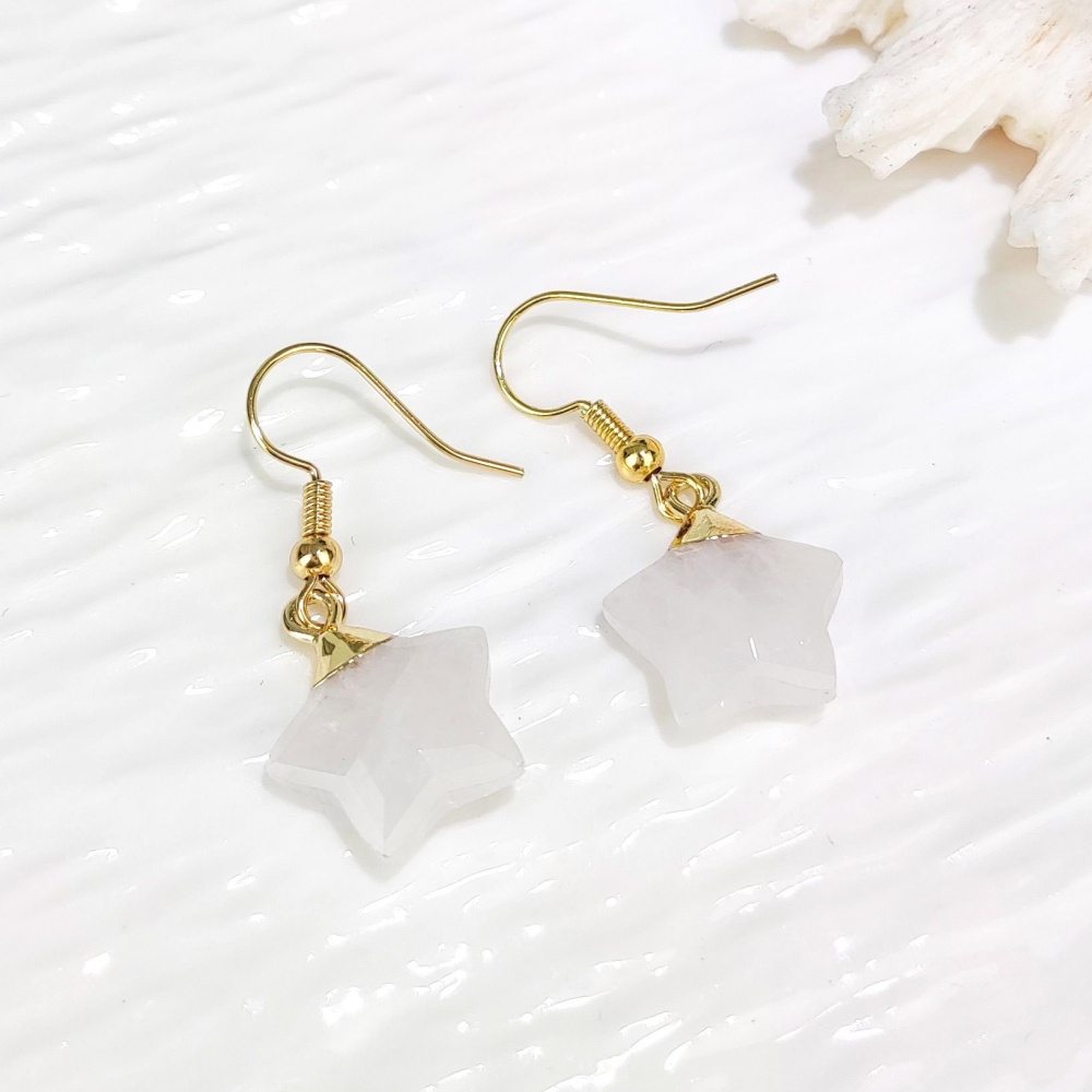 Dani Jewelry Natural White Crystal Pentagram Earrings DIY Accessories Pendant Geometric Pattern Asymmetric Copper Plated