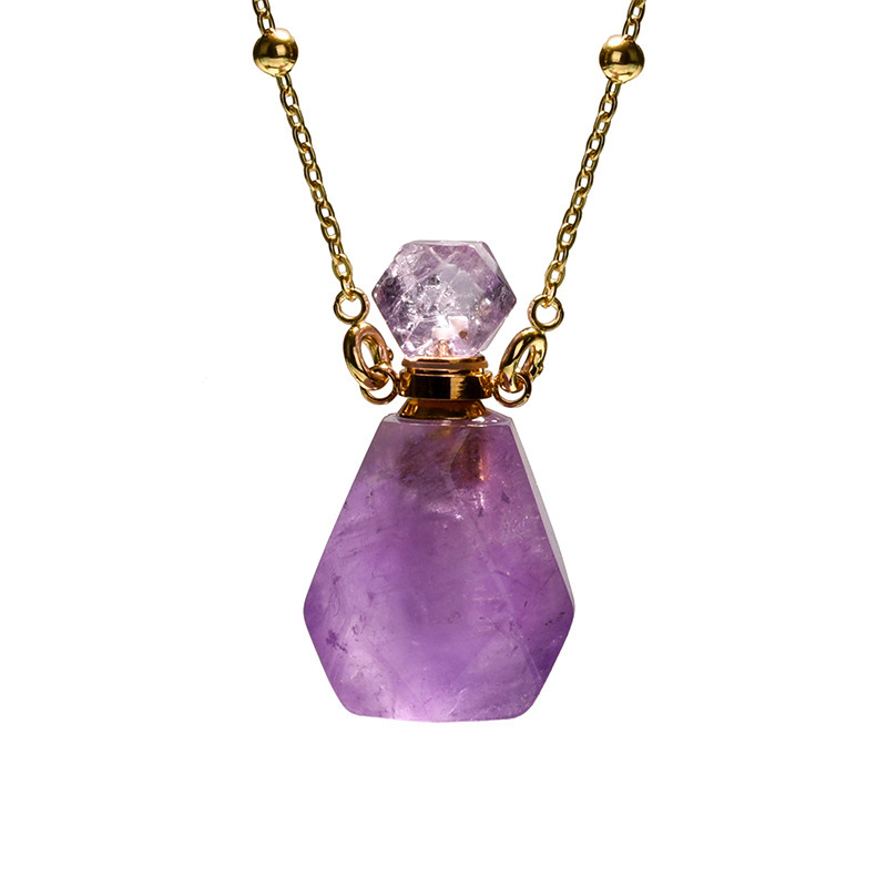 Multicolor Crystal Perfume Bottle Necklace Pendant Simple Personality Amethyst Geometric Pattern Rhodium Plated (Silver) Optional Styles Fashion Jewelry Accessories