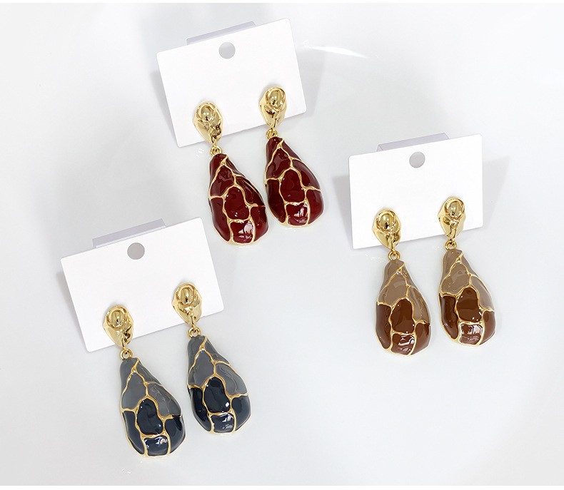Fashionable Vintage Striped Drip Glaze Earrings For Women French Style Cracked Pattern Puzzle Drop Earrings Water Pattern Accessories