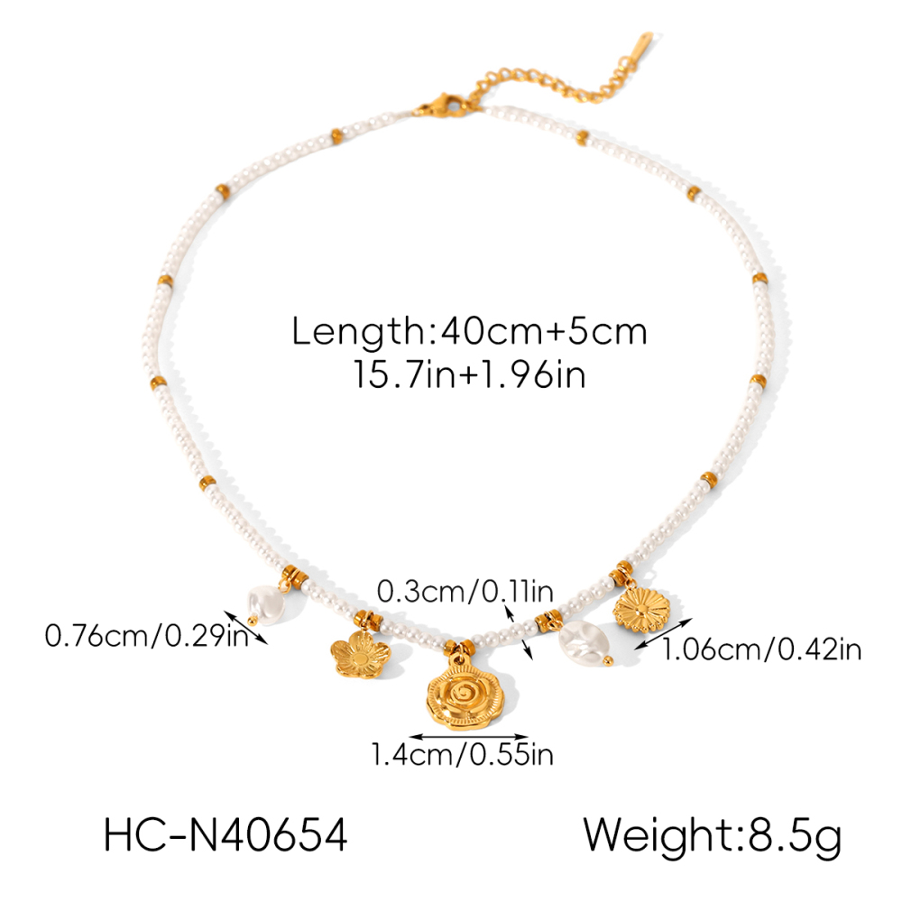 Jewelry Pearl Chain 304 Stainless Steel Sunflower Pendant Necklace For Women High-End Accessories Fashionable Necklace Vacuum Electroplated 18K Gold Plated INS Style Elegant Beaded Lobster Clasp