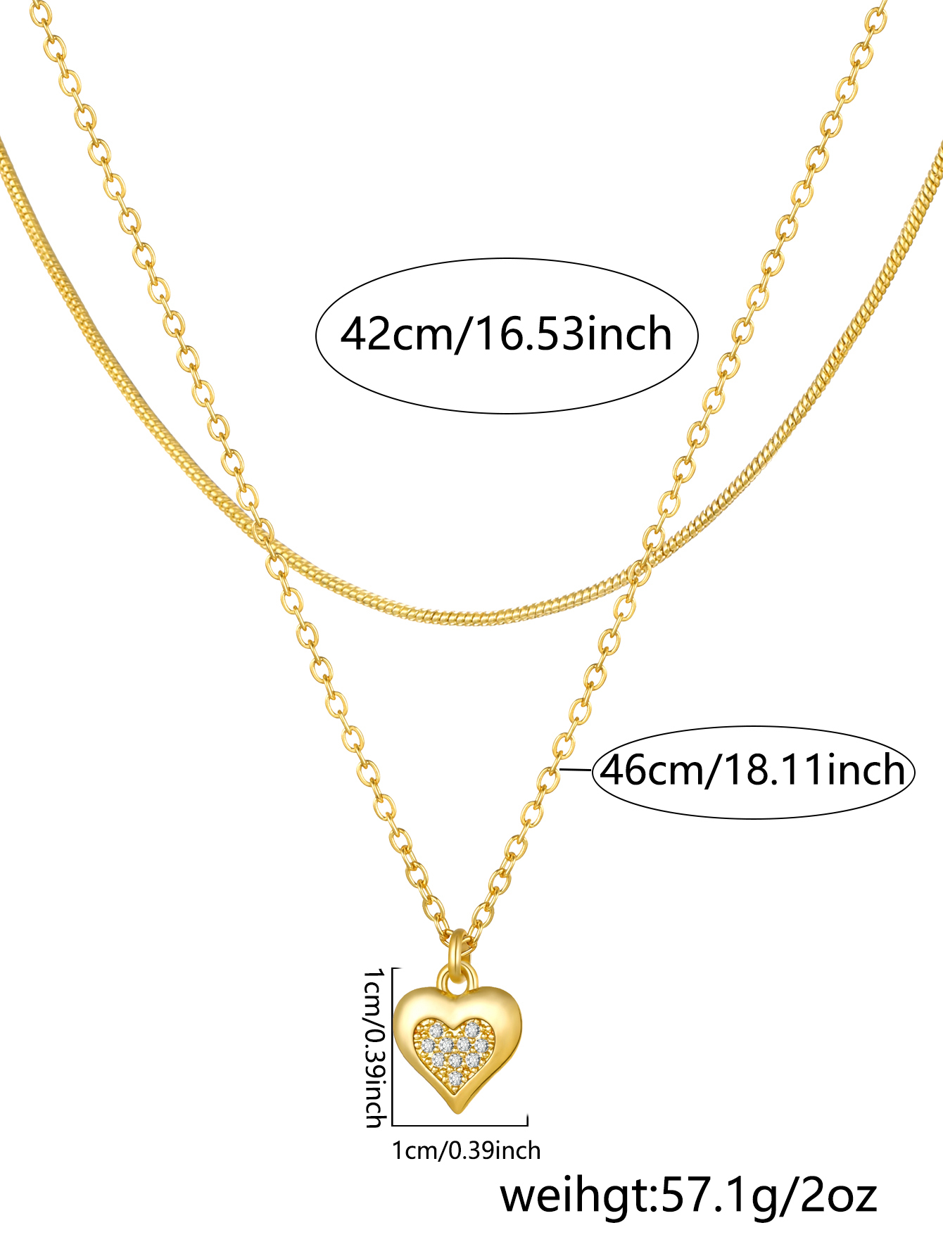 Fashion Layered Accessories: 18K Gold Plated Copper Heart-Shaped Hollow Pendant Necklace And Checkered Paperclip Set, Shiny Cubic Zirconia, Essential For Women