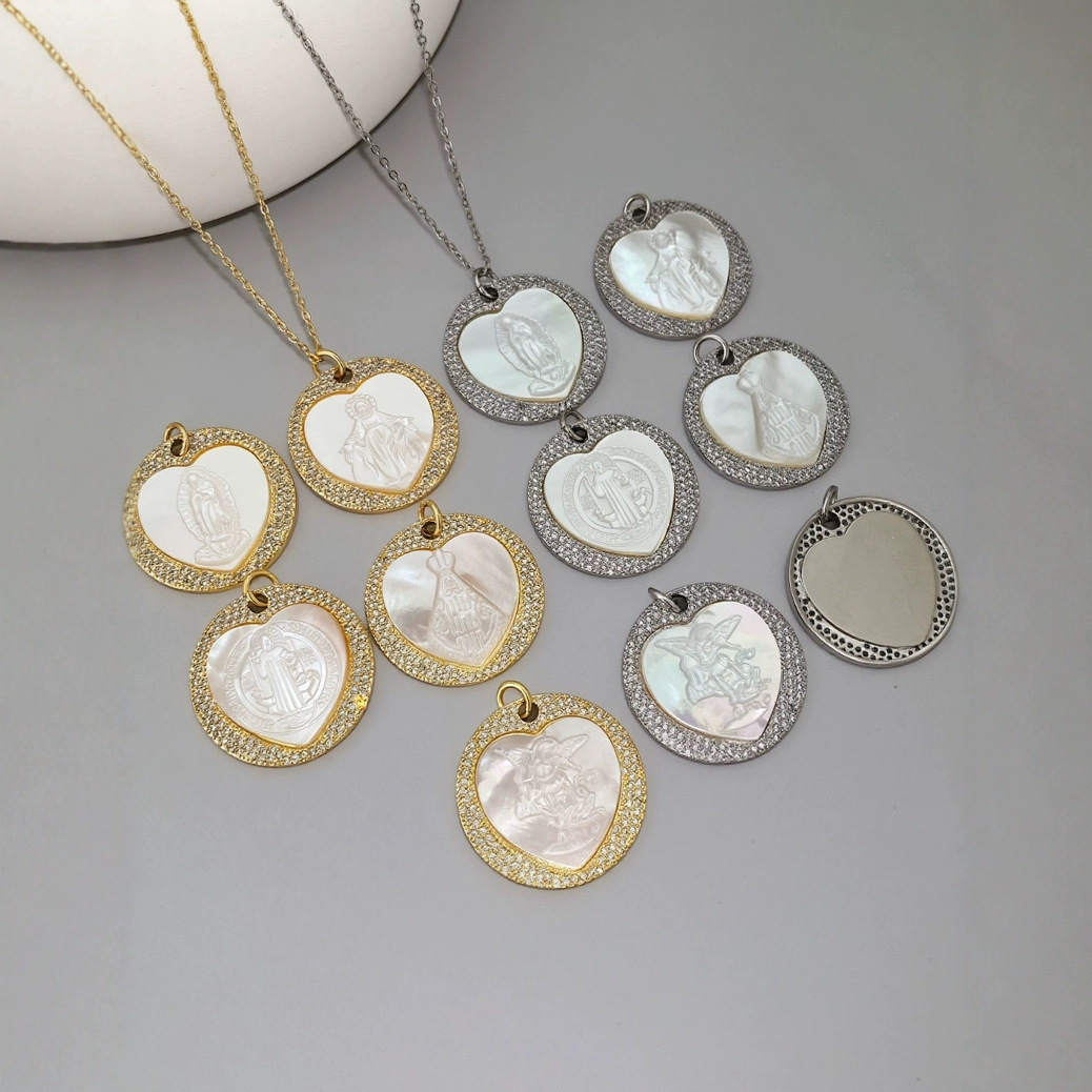 New Zircon White Mother-of-Pearl Guadalupe Pendant Women's European Style Jewelry Accessories Geometric Pattern Electroplated