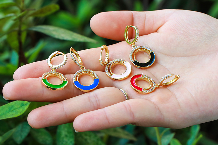 Wholesale Jewelry Zircon Round Pendant Color Copper Earrings Nihaojewelry