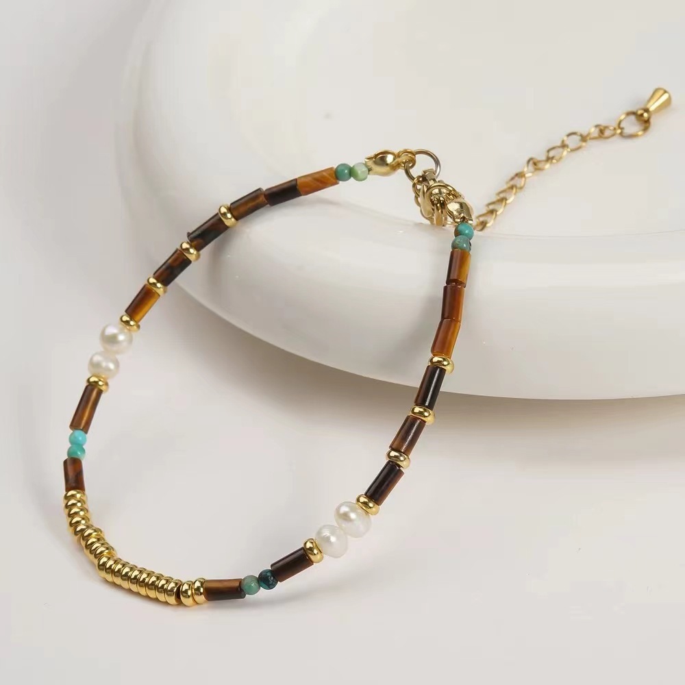 Tiger Eye Pearl Necklace Set Women's New  Baroque Style Natural Stone Irregular Shape Chinese Traditional Jewelry Accessories