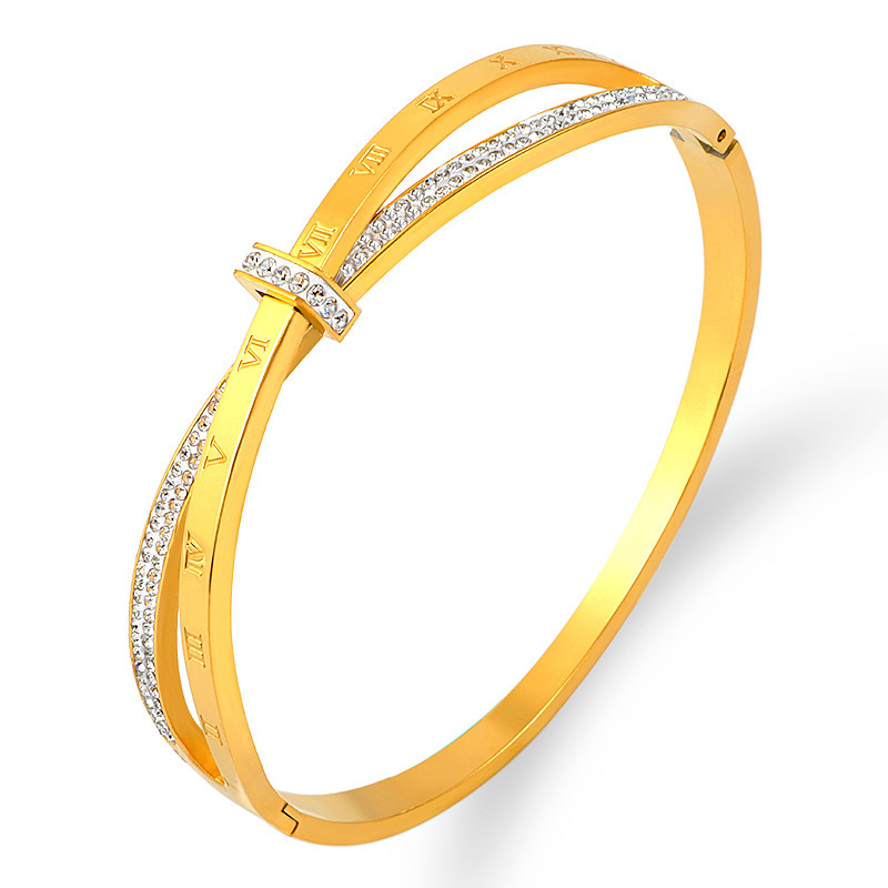 Basic Classic Style Geometric Stainless Steel Inlay Zircon Bangle
