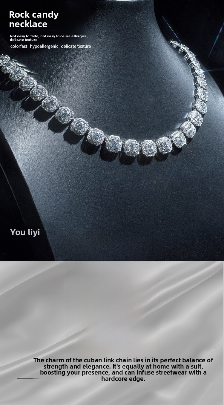 Fashion Style Gemstone Rock Sugar Round Diamond Necklace Unisex Tennis Chain Collarbone Chain Sweater Chain Geometric Pattern 925 Silver Copper Material
